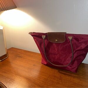 Longchamp Le Pliage Tote Bag with Brown leather